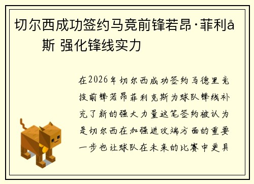 切尔西成功签约马竞前锋若昂·菲利克斯 强化锋线实力
